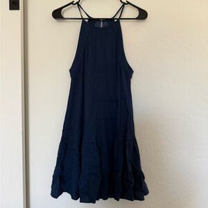 Altar’d State Dark Navy Blue High Neck Tank Dress Linen Blend Summer Occasion S